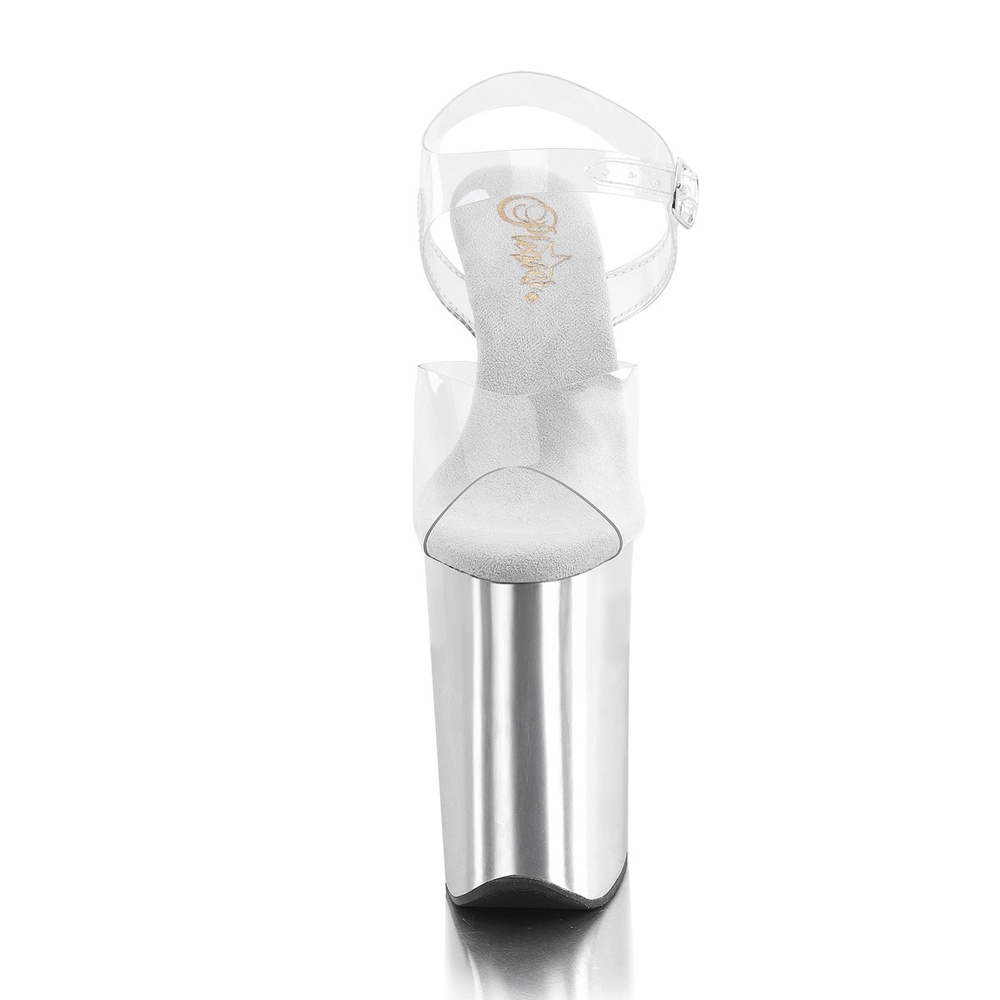 Pleaser - INFINITY908 Ankle strap sandal, Pole dance shoes - White/Silver coloured